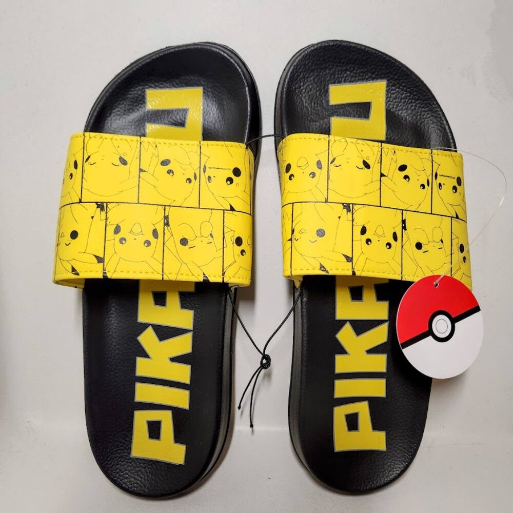 NEW Men's Size 7 Sandals Pikachu Pokemon Yellow Black NEW NWT Slides Pokémon Bra